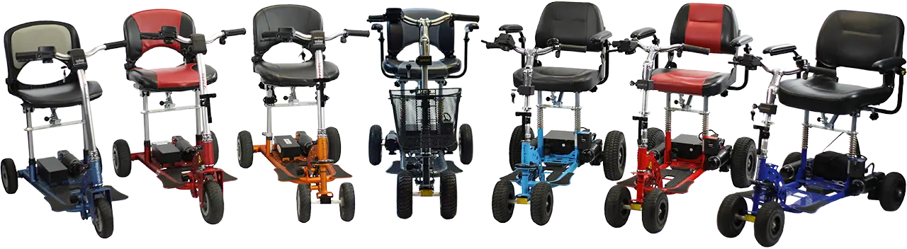 The SupaScoota Range of Mobility Scooters, arranged in an arc